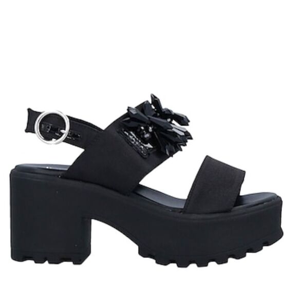 Black Spiked Accents Open Toe Adjustable Ankle Strap Platform Heel Sandals NEW - Picture 2 of 4